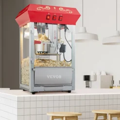 VEVOR Popcorn Maker, 850W Popcorn Popper Machine, 8 Oz Kettle Makes 48 Cups per Batch, Countertop Popcorn Maker with Tempered Glass, Includes 4 Scoops, Movie Theater Style, Red