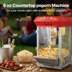 VEVOR Popcorn Maker, 850W Popcorn Popper Machine, 8 Oz Kettle Makes 48 Cups per Batch, Countertop Popcorn Maker with Tempered Glass, Includes 4 Scoops, Movie Theater Style, Red