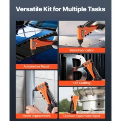 VEVOR Pop Rivet Gun Kit, with 200 Blind Rivets, Heavy Duty Single Hand Riveter with 4 Interchangeable Nosepieces, 4 Drill Bits, and a Carrying Case, Manual Riveting Tool for Metal, Automotive, Home