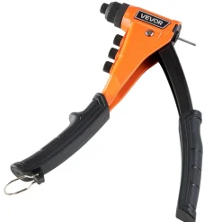 VEVOR Pop Rivet Gun Kit, with 200 Blind Rivets, Heavy Duty Single Hand Riveter with 4 Interchangeable Nosepieces, 4 Drill Bits, and a Carrying Case, Manual Riveting Tool for Metal, Automotive, Home