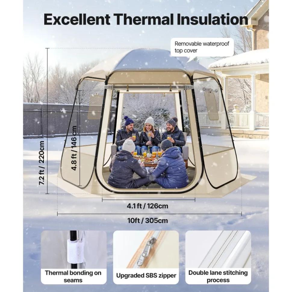 VEVOR Pop up Bubble Tent, 10 x 9.2 ft Waterproof & UV-Resistant, Clear Camping Tent Shelter, Outdoor Garden Dome Igloo Tents with Windows, 540° Panoramic View, for 4-8 Persons Patio Backyard