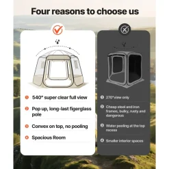 VEVOR Pop up Bubble Tent, 11 x 10.2 ft Waterproof & UV-Resistant, Clear Camping Tent Shelter, Outdoor Garden Dome Igloo Tents with Windows, 540° Panoramic View, for 8-10 Persons Patio Backyard