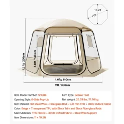 VEVOR Pop up Bubble Tent, 11 x 10.2 ft Waterproof & UV-Resistant, Clear Camping Tent Shelter, Outdoor Garden Dome Igloo Tents with Windows, 540° Panoramic View, for 8-10 Persons Patio Backyard