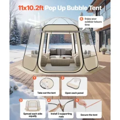 VEVOR Pop up Bubble Tent, 11 x 10.2 ft Waterproof & UV-Resistant, Clear Camping Tent Shelter, Outdoor Garden Dome Igloo Tents with Windows, 540° Panoramic View, for 8-10 Persons Patio Backyard