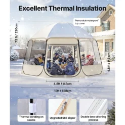 VEVOR Pop up Bubble Tent, 15 x 13.8 ft Waterproof & UV-Resistant, Clear Camping Tent Shelter, Outdoor Garden Dome Igloo Tents with Windows, 540° Panoramic View, for 12-15 Persons Patio Backyard
