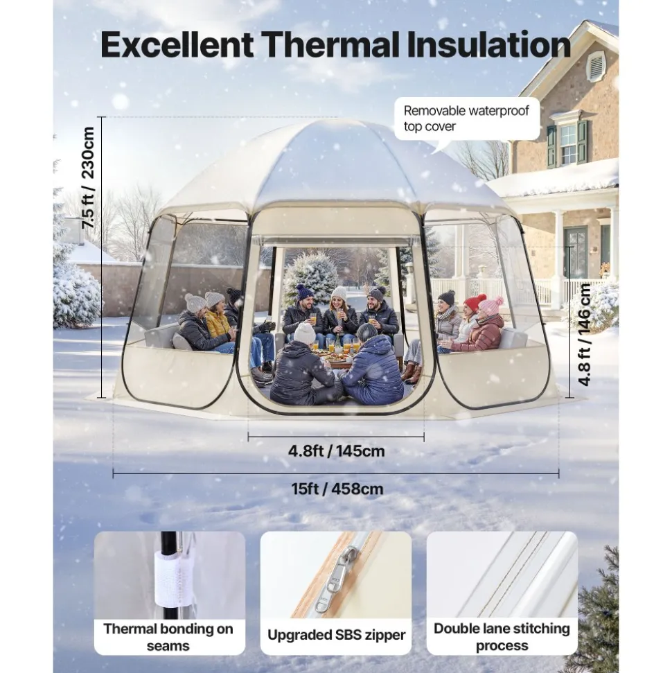 VEVOR Pop up Bubble Tent, 15 x 13.8 ft Waterproof & UV-Resistant, Clear Camping Tent Shelter, Outdoor Garden Dome Igloo Tents with Windows, 540° Panoramic View, for 12-15 Persons Patio Backyard