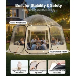 VEVOR Pop up Bubble Tent, 15 x 13.8 ft Waterproof & UV-Resistant, Clear Camping Tent Shelter, Outdoor Garden Dome Igloo Tents with Windows, 540° Panoramic View, for 12-15 Persons Patio Backyard