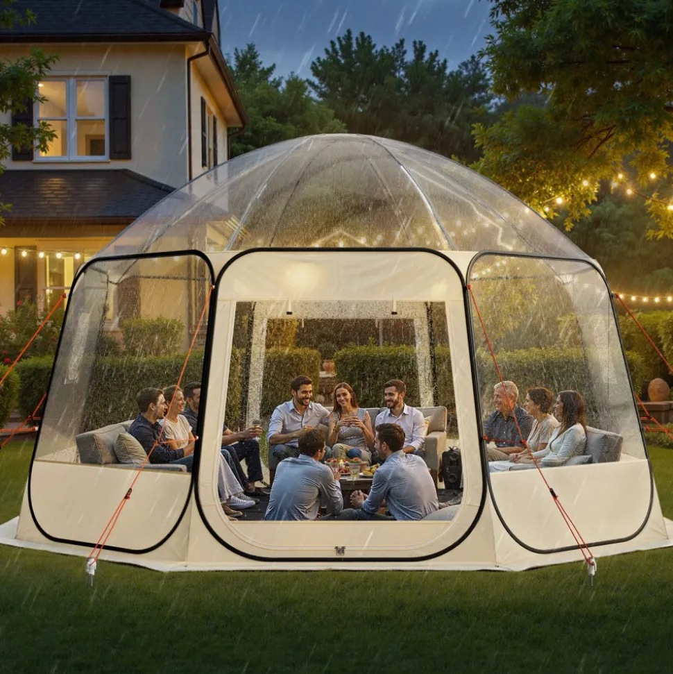 VEVOR Pop up Bubble Tent, 15 x 13.8 ft Waterproof & UV-Resistant, Clear Camping Tent Shelter, Outdoor Garden Dome Igloo Tents with Windows, 540° Panoramic View, for 12-15 Persons Patio Backyard