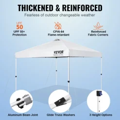 VEVOR Pop Up Canopy Tent, 10 x 10 ft, 250 D PU Silver Coated Tarp, with Portable Roller Bag and 4 Sandbags, Waterproof and Sun Shelter Gazebo for Outdoor Party, Camping, Commercial Events, White