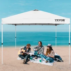 VEVOR Pop Up Canopy Tent, 10 x 10 ft, 250 D PU Silver Coated Tarp, with Portable Roller Bag and 4 Sandbags, Waterproof and Sun Shelter Gazebo for Outdoor Party, Camping, Commercial Events, White