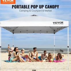 VEVOR Pop Up Canopy Tent, 10 x 10 ft, 250 D PU Silver Coated Tarp, with Portable Roller Bag and 4 Sandbags, Waterproof and Sun Shelter Gazebo for Outdoor Party, Camping, Commercial Events, White