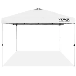 VEVOR Pop Up Canopy Tent, 10 x 10 ft, 250 D PU Silver Coated Tarp, with Portable Roller Bag and 4 Sandbags, Waterproof and Sun Shelter Gazebo for Outdoor Party, Camping, Commercial Events, White
