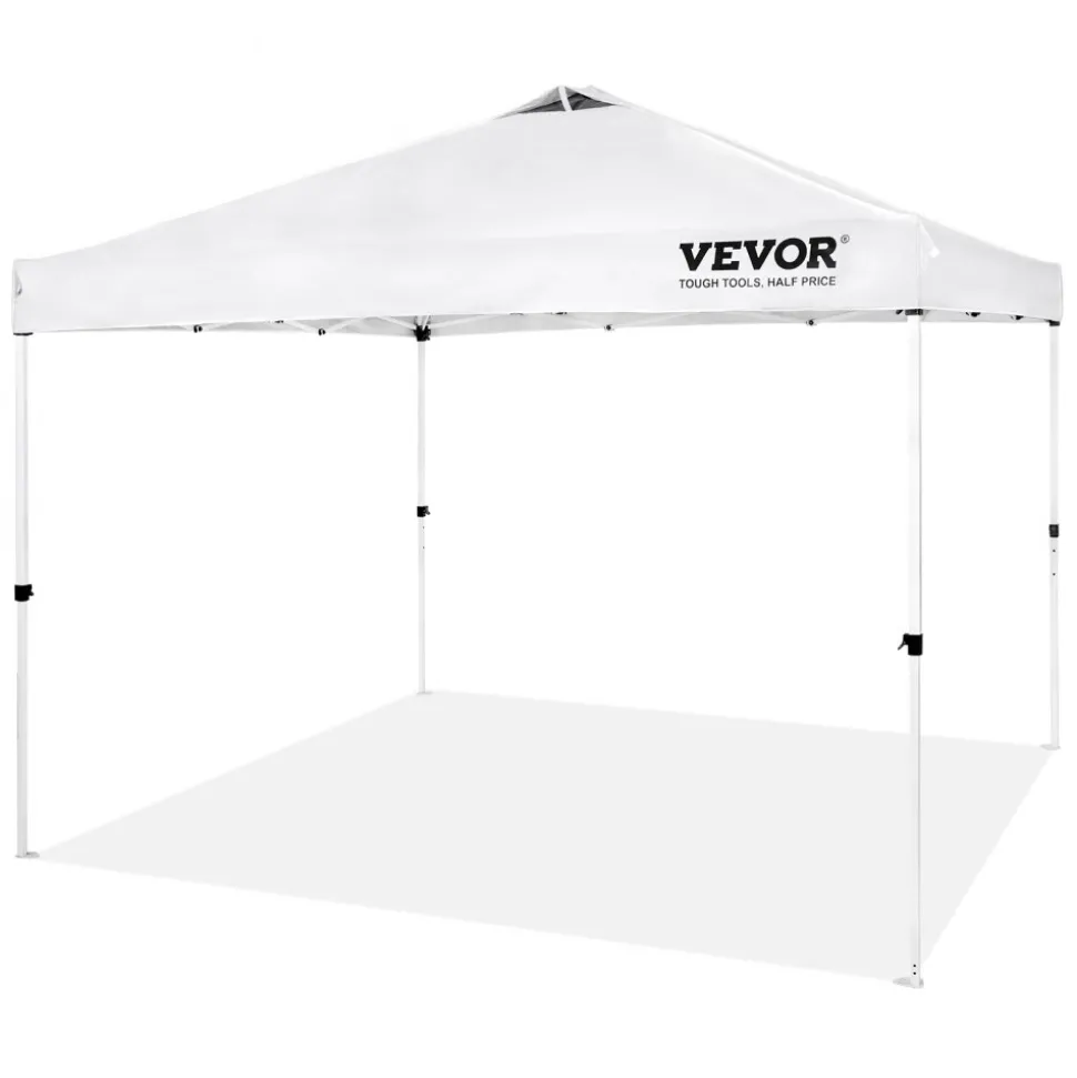 VEVOR Pop Up Canopy Tent, 10 x 10 ft, 250 D PU Silver Coated Tarp, with Portable Roller Bag and 4 Sandbags, Waterproof and Sun Shelter Gazebo for Outdoor Party, Camping, Commercial Events, White