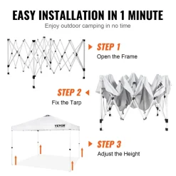 VEVOR Pop Up Canopy Tent, 10 x 10 ft, 250 D PU Silver Coated Tarp, with Portable Roller Bag and 4 Sandbags, Waterproof and Sun Shelter Gazebo for Outdoor Party, Camping, Commercial Events, White