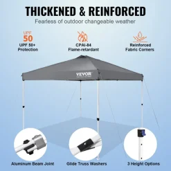 VEVOR Pop Up Canopy Tent, 10 x 10 ft, 250 D PU Silver Coated Tarp, with Portable Roller Bag and 4 Sandbags, Waterproof and Sun Shelter Gazebo for Outdoor Party, Camping, Commercial Events, Dark Gray
