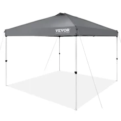 VEVOR Pop Up Canopy Tent, 10 x 10 ft, 250 D PU Silver Coated Tarp, with Portable Roller Bag and 4 Sandbags, Waterproof and Sun Shelter Gazebo for Outdoor Party, Camping, Commercial Events, Dark Gray