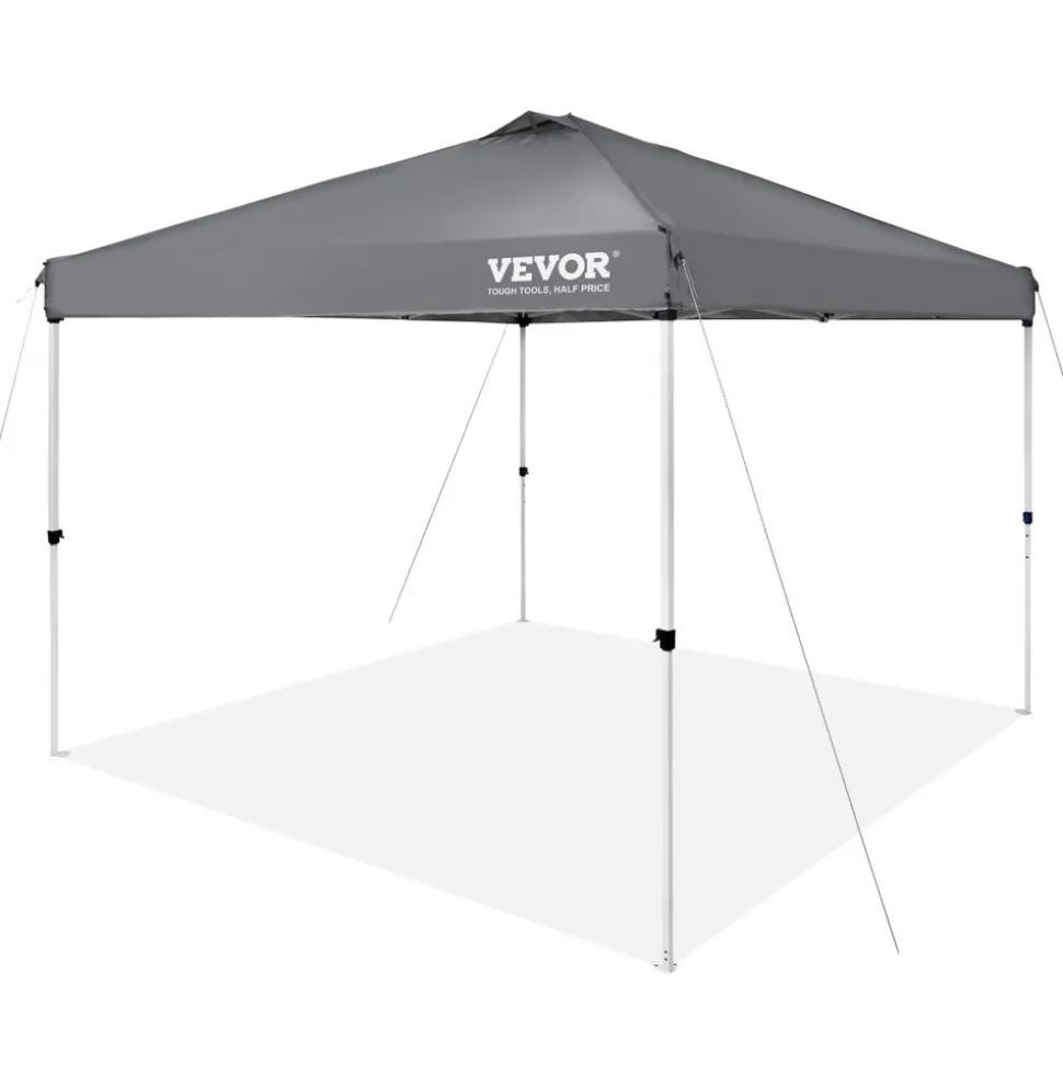 VEVOR Pop Up Canopy Tent, 10 x 10 ft, 250 D PU Silver Coated Tarp, with Portable Roller Bag and 4 Sandbags, Waterproof and Sun Shelter Gazebo for Outdoor Party, Camping, Commercial Events, Dark Gray