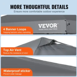 VEVOR Pop Up Canopy Tent, 10 x 10 ft, 250 D PU Silver Coated Tarp, with Portable Roller Bag and 4 Sandbags, Waterproof and Sun Shelter Gazebo for Outdoor Party, Camping, Commercial Events, Dark Gray