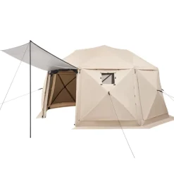 VEVOR Pop up Gazebo Screen Tent, 15 x 15 ft, 13-Sided Spherical Camping Canopy Tent with Removable Top & Carry Bag, Quick-Set & Bite-Proof, Screen House Sun Shelter for 12-15 Persons, Beige