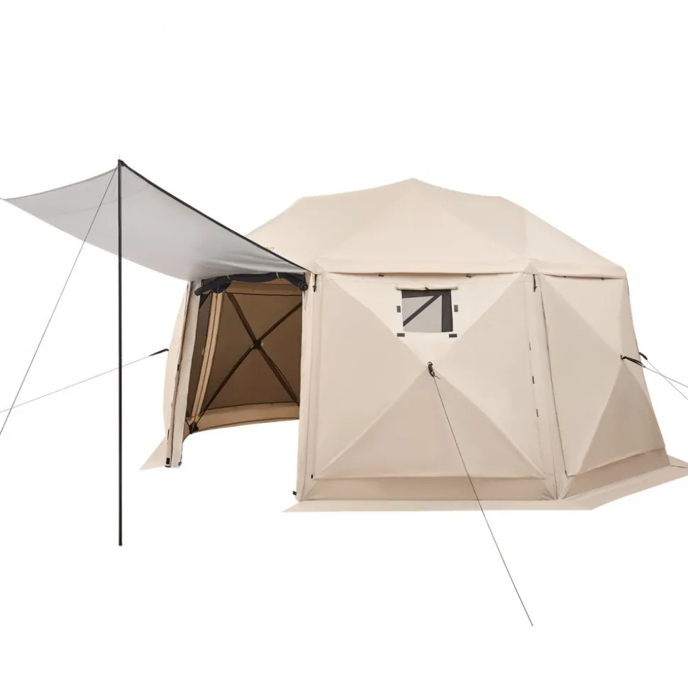 VEVOR Pop up Gazebo Screen Tent, 15 x 15 ft, 13-Sided Spherical Camping Canopy Tent with Removable Top & Carry Bag, Quick-Set & Bite-Proof, Screen House Sun Shelter for 12-15 Persons, Beige