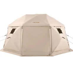 VEVOR Pop up Gazebo Screen Tent, 15 x 15 ft, 13-Sided Spherical Camping Canopy Tent with Removable Top & Carry Bag, Quick-Set & Bite-Proof, Screen House Sun Shelter for 12-15 Persons, Beige