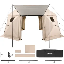 VEVOR Pop up Gazebo Screen Tent, 15 x 15 ft, 13-Sided Spherical Camping Canopy Tent with Removable Top & Carry Bag, Quick-Set & Bite-Proof, Screen House Sun Shelter for 12-15 Persons, Beige