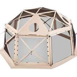 VEVOR Pop up Gazebo Screen Tent, 15 x 15 ft, 13-Sided Spherical Camping Canopy Tent with Removable Top & Carry Bag, Quick-Set & Bite-Proof, Screen House Sun Shelter for 12-15 Persons, Beige