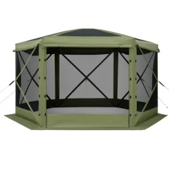 VEVOR Pop up Gazebo Screen Tent, 12 x 12 ft Large 6-Sided Camping Canopy Tent with Removable Top & Carry Bag, Quick-Set & Bite-Proof, Screen House Sun Shelter for 8-10 Persons Backyard Patio, Green