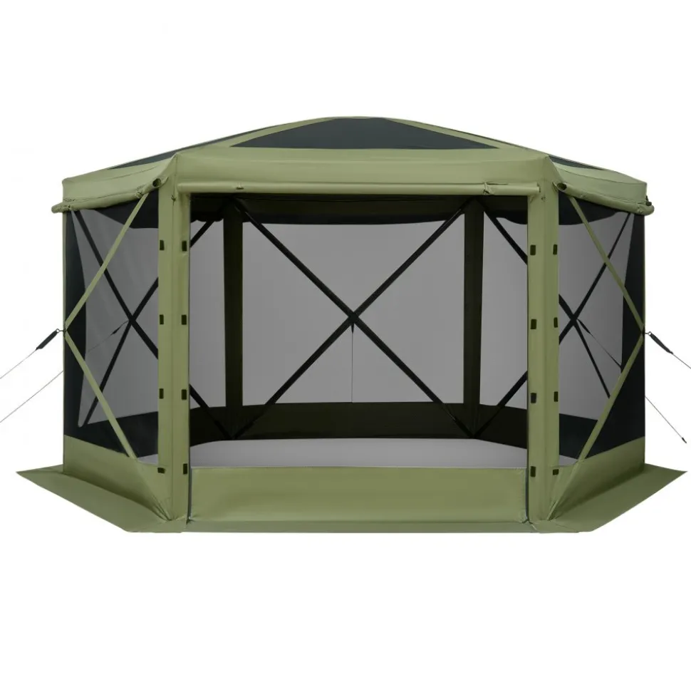 VEVOR Pop up Gazebo Screen Tent, 12 x 12 ft Large 6-Sided Camping Canopy Tent with Removable Top & Carry Bag, Quick-Set & Bite-Proof, Screen House Sun Shelter for 8-10 Persons Backyard Patio, Green