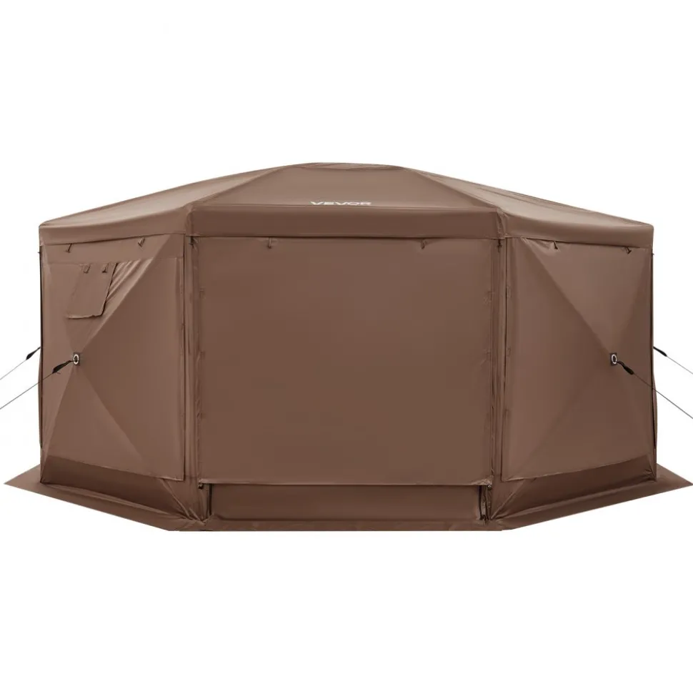 VEVOR Pop up Gazebo Screen Tent, 15 x 15 ft Large 8-Sided Camping Canopy Tent with Removable Top & Carry Bag, Quick-Set & Bite-Proof, Screen House Sun Shelter for 12-15 Persons Backyard Patio, Brown