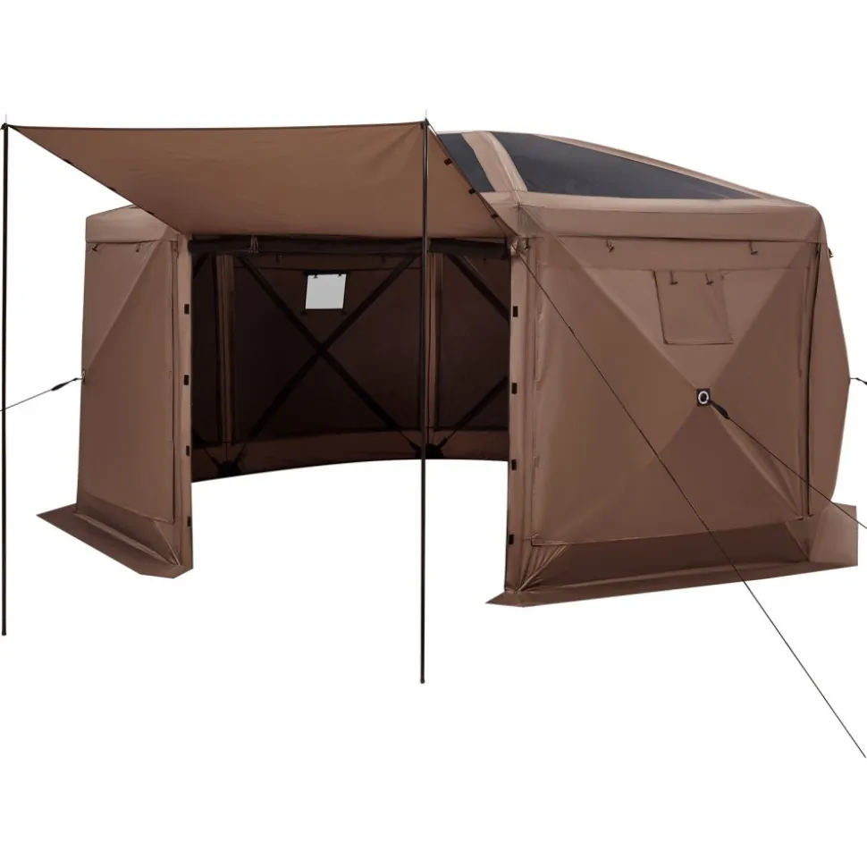 VEVOR Pop up Gazebo Screen Tent, 15 x 15 ft Large 8-Sided Camping Canopy Tent with Removable Top & Carry Bag, Quick-Set & Bite-Proof, Screen House Sun Shelter for 12-15 Persons Backyard Patio, Brown