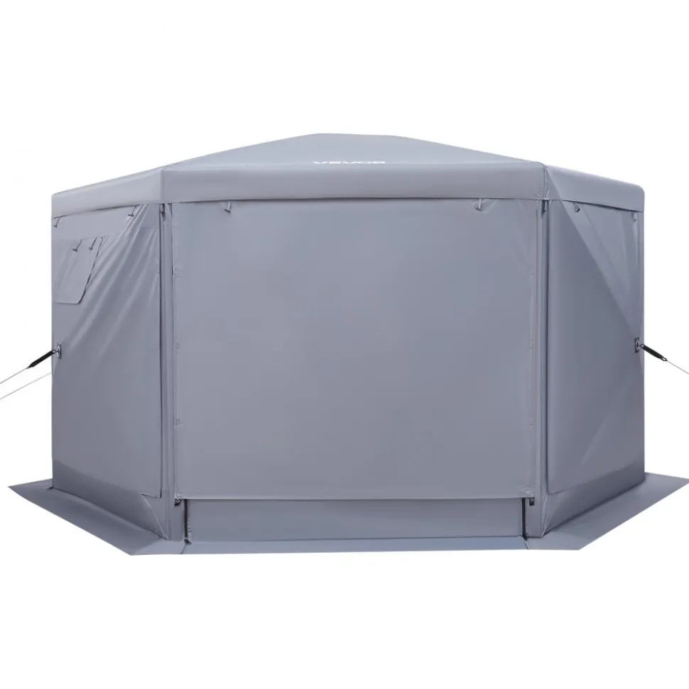 VEVOR Pop up Gazebo Screen Tent, 12 x 12 ft Large 6-Sided Camping Canopy Tent with Removable Top & Carry Bag, Quick-Set & Bite-Proof, Screen House Sun Shelter for 8-10 Persons Backyard Patio, Grey