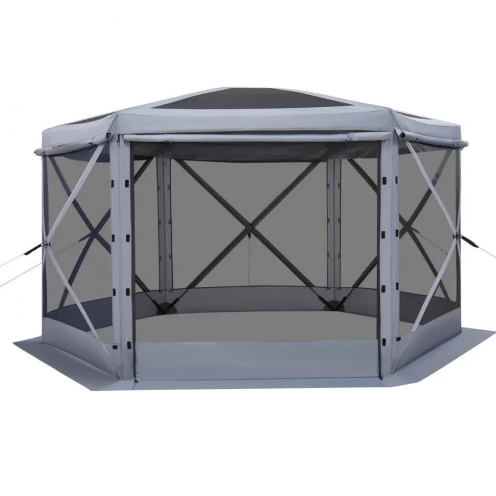 VEVOR Pop up Gazebo Screen Tent, 12 x 12 ft Large 6-Sided Camping Canopy Tent with Removable Top & Carry Bag, Quick-Set & Bite-Proof, Screen House Sun Shelter for 8-10 Persons Backyard Patio, Grey