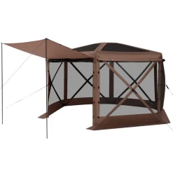 VEVOR Pop up Gazebo Screen Tent, 12 x 12 ft Large 6-Sided Camping Canopy Tent with Removable Top & Carry Bag, Quick-Set & Bite-Proof, Screen House Sun Shelter for 8-10 Persons Backyard Patio, Brown