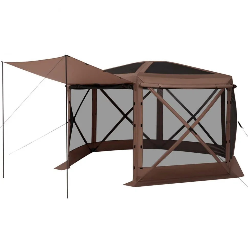 VEVOR Pop up Gazebo Screen Tent, 12 x 12 ft Large 6-Sided Camping Canopy Tent with Removable Top & Carry Bag, Quick-Set & Bite-Proof, Screen House Sun Shelter for 8-10 Persons Backyard Patio, Brown