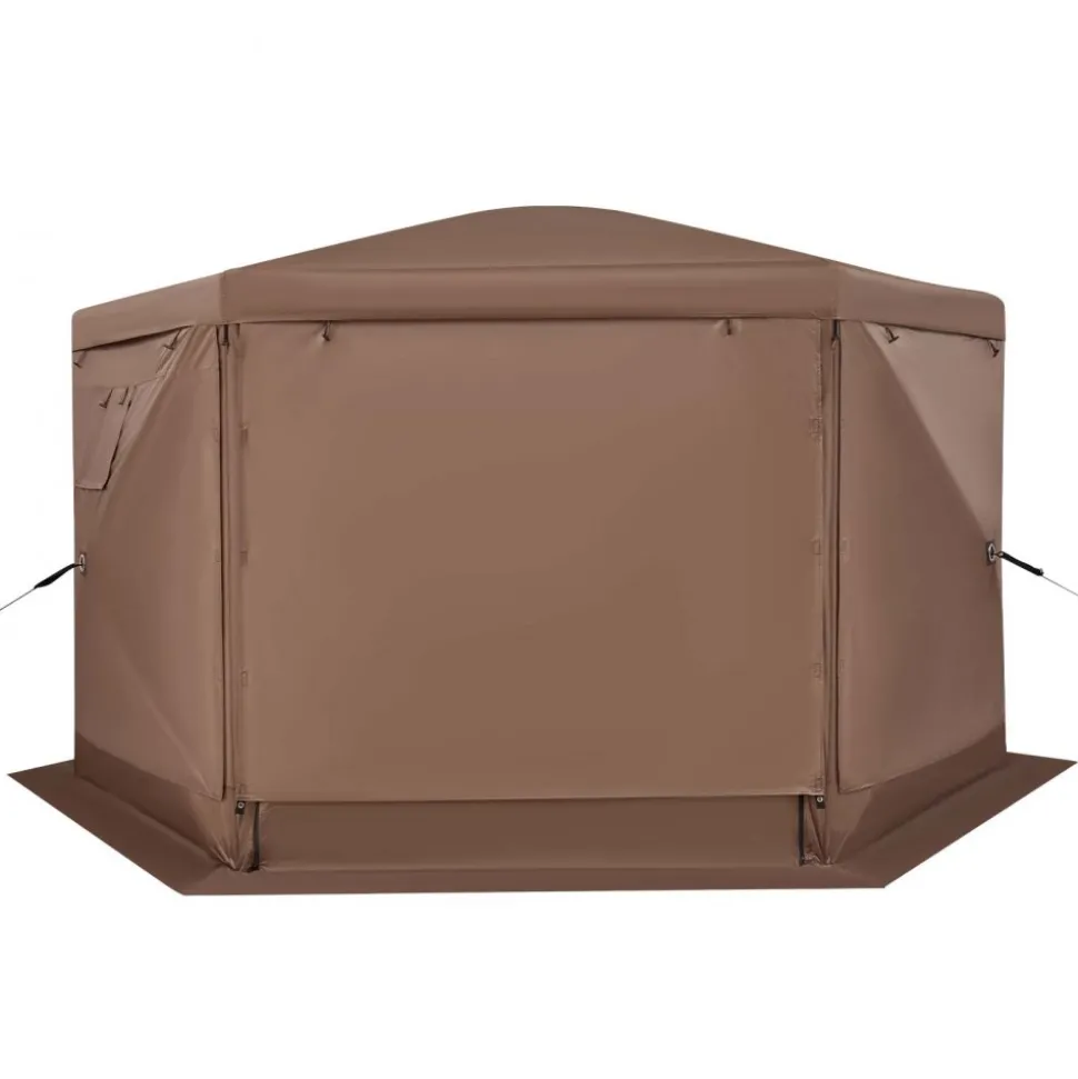 VEVOR Pop up Gazebo Screen Tent, 12 x 12 ft Large 6-Sided Camping Canopy Tent with Removable Top & Carry Bag, Quick-Set & Bite-Proof, Screen House Sun Shelter for 8-10 Persons Backyard Patio, Brown