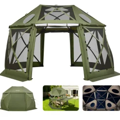 VEVOR Pop up Gazebo Screen Tent, 13 x 13 ft, 13-Sided Spherical Camping Canopy Tent with Removable Top & Carry Bag, Quick-Set & Bite-Proof, Screen House Sun Shelter for 10-12 Persons, Green