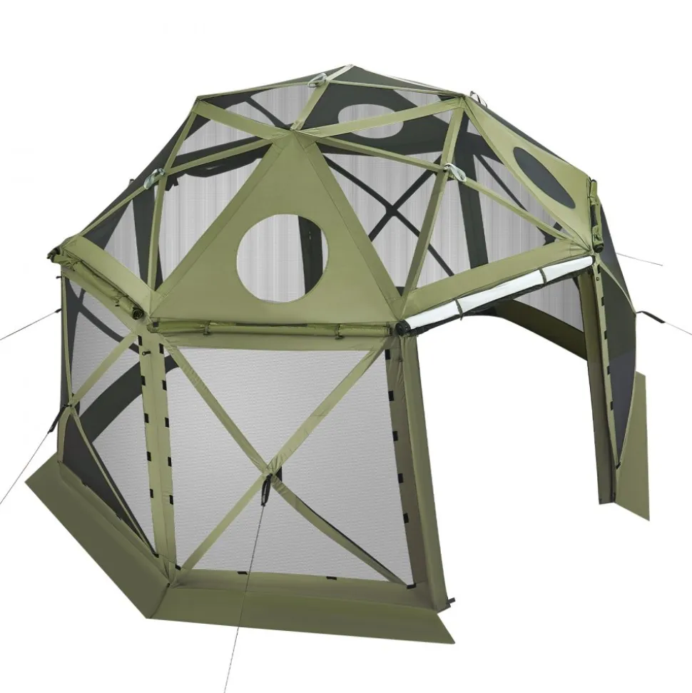 VEVOR Pop up Gazebo Screen Tent, 13 x 13 ft, 13-Sided Spherical Camping Canopy Tent with Removable Top & Carry Bag, Quick-Set & Bite-Proof, Screen House Sun Shelter for 10-12 Persons, Green