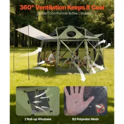 VEVOR Pop up Gazebo Screen Tent, 13 x 13 ft, 13-Sided Spherical Camping Canopy Tent with Removable Top & Carry Bag, Quick-Set & Bite-Proof, Screen House Sun Shelter for 10-12 Persons, Green