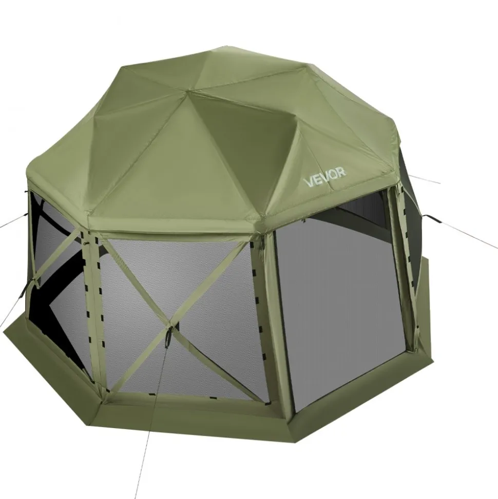 VEVOR Pop up Gazebo Screen Tent, 13 x 13 ft, 13-Sided Spherical Camping Canopy Tent with Removable Top & Carry Bag, Quick-Set & Bite-Proof, Screen House Sun Shelter for 10-12 Persons, Green