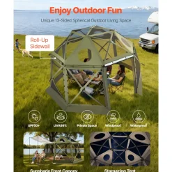 VEVOR Pop up Gazebo Screen Tent, 13 x 13 ft, 13-Sided Spherical Camping Canopy Tent with Removable Top & Carry Bag, Quick-Set & Bite-Proof, Screen House Sun Shelter for 10-12 Persons, Green