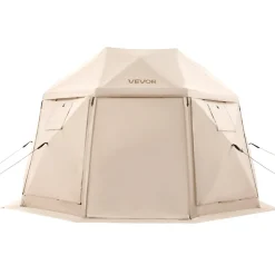 VEVOR Pop up Gazebo Screen Tent, 12 x 12 ft, 13-Sided Spherical Camping Canopy Tent with Removable Top & Carry Bag, Quick-Set & Bite-Proof, Screen House Sun Shelter for 8-10 Persons, Beige