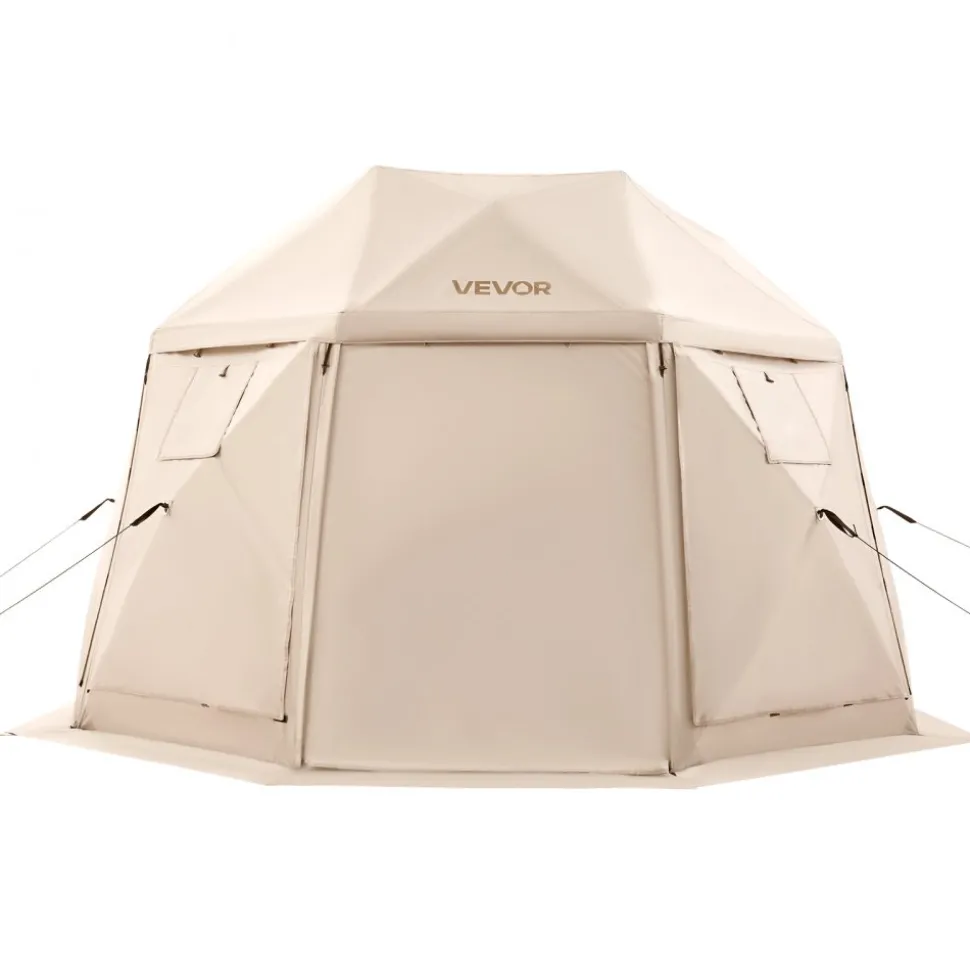 VEVOR Pop up Gazebo Screen Tent, 12 x 12 ft, 13-Sided Spherical Camping Canopy Tent with Removable Top & Carry Bag, Quick-Set & Bite-Proof, Screen House Sun Shelter for 8-10 Persons, Beige