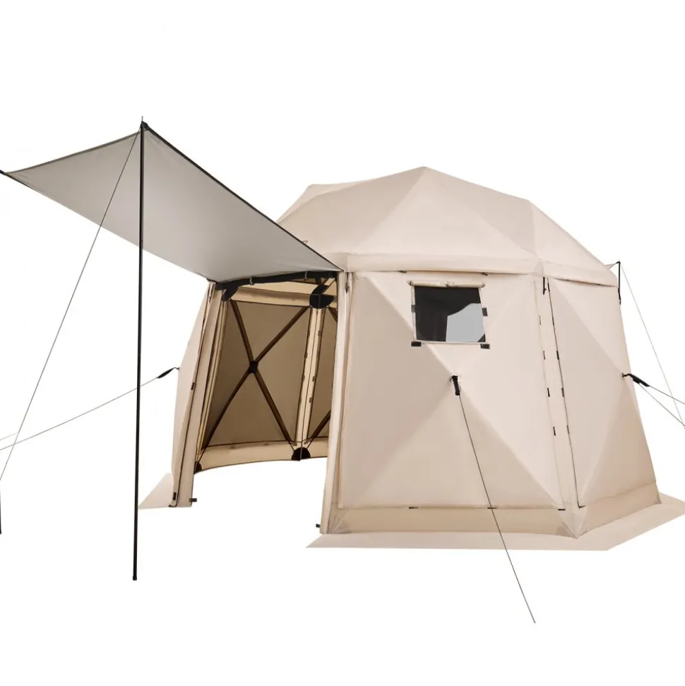 VEVOR Pop up Gazebo Screen Tent, 12 x 12 ft, 13-Sided Spherical Camping Canopy Tent with Removable Top & Carry Bag, Quick-Set & Bite-Proof, Screen House Sun Shelter for 8-10 Persons, Beige