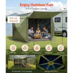 VEVOR Pop up Gazebo Screen Tent, 10 x 10 ft Large 6-Sided Camping Canopy Tent with Removable Top & Carry Bag, Quick-Set & Bite-Proof, Screen House Sun Shelter for 6-8 Persons Backyard Patio, Green