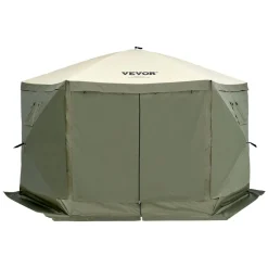 VEVOR Pop Up Gazebo Tent, Pop-Up Screen Tent 6 Sided Canopy Sun Shelter with 6 Removable Privacy Wind Cloths & Mesh Windows, 12x12FT Quick Set Screen Tent with Mosquito Netting, Army Green