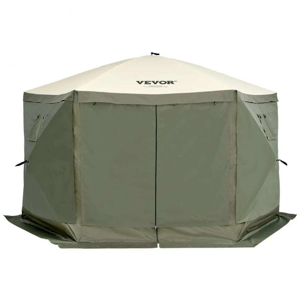 VEVOR Pop Up Gazebo Tent, Pop-Up Screen Tent 6 Sided Canopy Sun Shelter with 6 Removable Privacy Wind Cloths & Mesh Windows, 12x12FT Quick Set Screen Tent with Mosquito Netting, Army Green