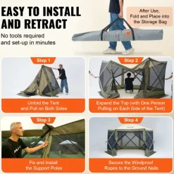 VEVOR Pop Up Gazebo Tent, Pop-Up Screen Tent 6 Sided Canopy Sun Shelter with 6 Removable Privacy Wind Cloths & Mesh Windows, 12x12FT Quick Set Screen Tent with Mosquito Netting, Army Green