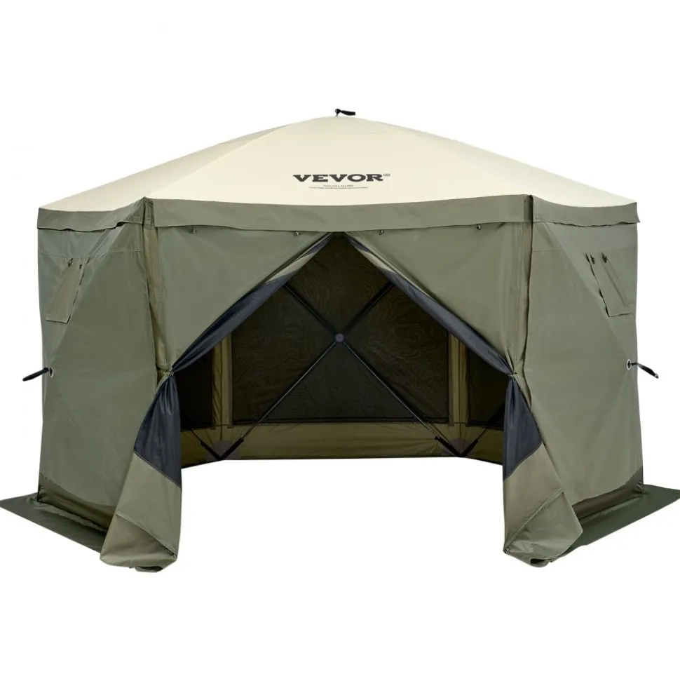 VEVOR Pop Up Gazebo Tent, Pop-Up Screen Tent 6 Sided Canopy Sun Shelter with 6 Removable Privacy Wind Cloths & Mesh Windows, 12x12FT Quick Set Screen Tent with Mosquito Netting, Army Green