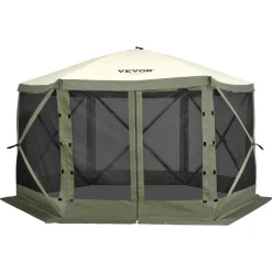 VEVOR Pop Up Gazebo Tent, Pop-Up Screen Tent 6 Sided Canopy Sun Shelter with 6 Removable Privacy Wind Cloths & Mesh Windows, 12x12FT Quick Set Screen Tent with Mosquito Netting, Army Green